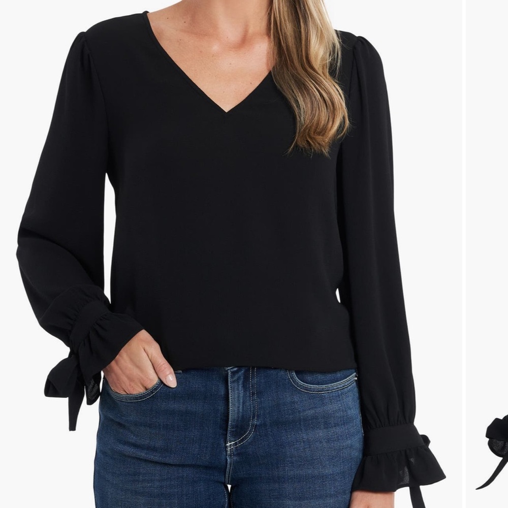 CeCe Women's V-Neck Tie Sleeve Blouse